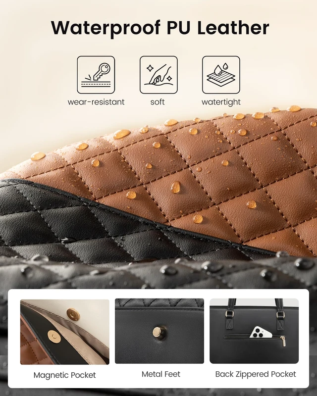 Alt view image 6 of 6 - Laptop Tote Bag for Women 15.6 Inch PU Leather Work Bag | Quilted Work Tote Bag with 40OZ Cup Holder, Waterproof Computer Bag for Teacher Office Professional Handbags Gifts