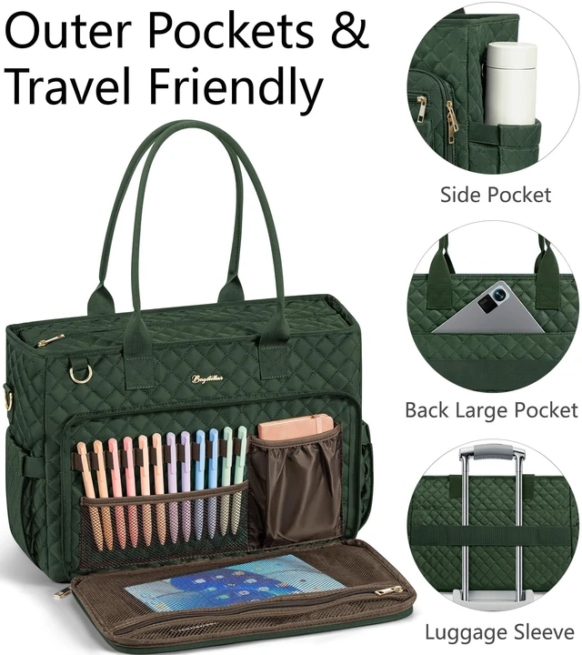 Alt view image 6 of 7 - Teacher Tote Bag for Women, 15.6" Laptop Work Tote Computer Bag | Quilted Bible Nurse Bag with 40oz Cup Holder, Insulated Pocket & Strap, Large Laptop Briefcase for School Travel Office Gifts