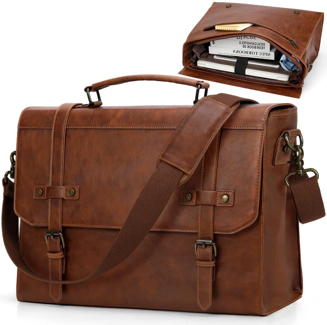 Main image of Mens Messenger Bag 17 Inch Waterproof Vintage Leather Laptop Bag | Large Laptop Briefcase Satchel Bag Computer Shoulder Bag for Office Business Travel College