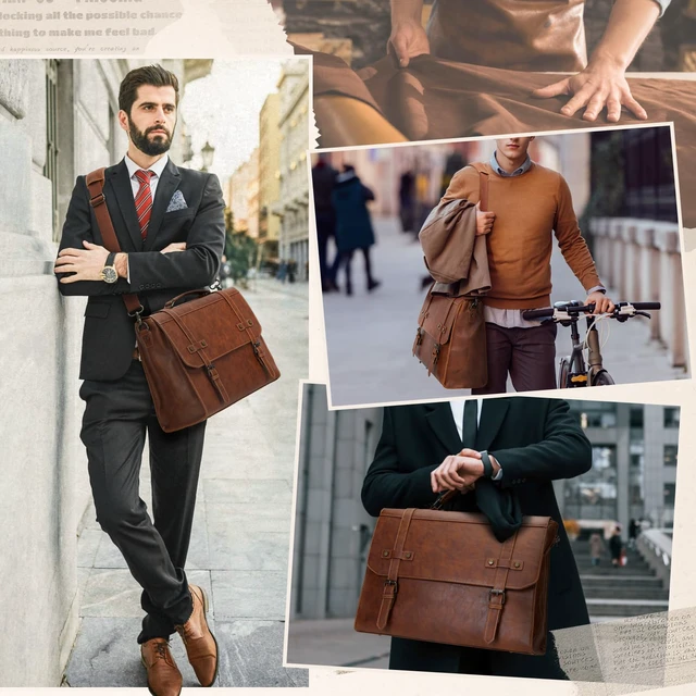 Alt view image 2 of 7 - Mens Messenger Bag 17 Inch Waterproof Vintage Leather Laptop Bag | Large Laptop Briefcase Satchel Bag Computer Shoulder Bag for Office Business Travel College
