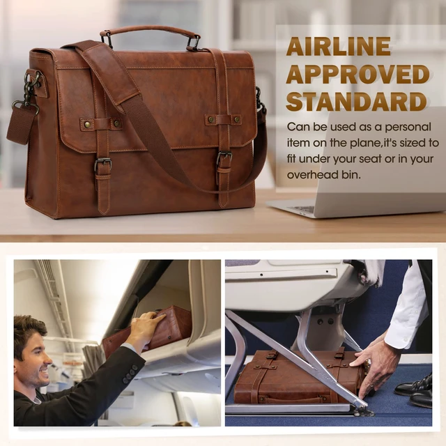 Alt view image 7 of 7 - Mens Messenger Bag 17 Inch Waterproof Vintage Leather Laptop Bag | Large Laptop Briefcase Satchel Bag Computer Shoulder Bag for Office Business Travel College