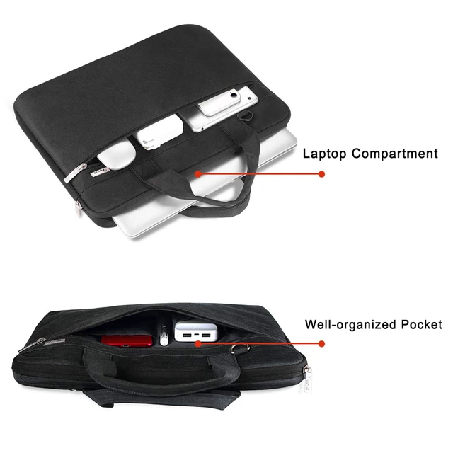 Alt view image 4 of 7 - 17.3-17 Inch Laptop Bag, Shoulder Bag, MacBook Case, Black | Slim 360-degree protective laptop bag with removable strap; water-repellent and fits MacBook Pro, HP, Dell, Lenovo and Asus
