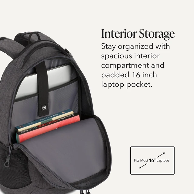 Alt view image 5 of 7 - 5505 Cecil 16 Laptop Backpack Charcoal Daily Laptop Bag with Gear Attachment Options Multiple Organizer Pockets & Padded Shoulder Straps