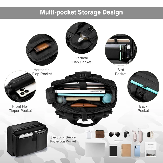 Alt view image 4 of 6 - Tactical Messenger Bag, Tactical Briefcase for Man Military Laptop Bag 15.6/17.3 Inch Messenger Shoulder Bag