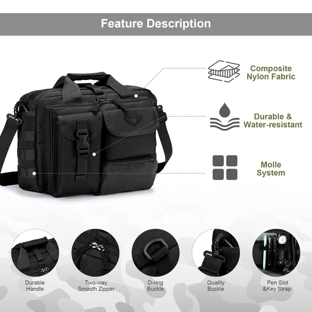 Alt view image 5 of 6 - Tactical Messenger Bag, Tactical Briefcase for Man Military Laptop Bag 15.6/17.3 Inch Messenger Shoulder Bag