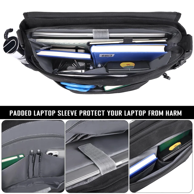 Alt view image 3 of 7 - Mens Messenger Bag, Tactical Inspired 15.6 Inch Laptop Briefcases Computer Satchel Office Work Bag for Men YKK-Zippers, Black