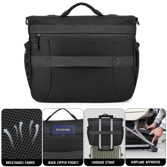 Alt view image 6 of 7 - Mens Messenger Bag, Tactical Inspired 15.6 Inch Laptop Briefcases Computer Satchel Office Work Bag for Men YKK-Zippers, Black