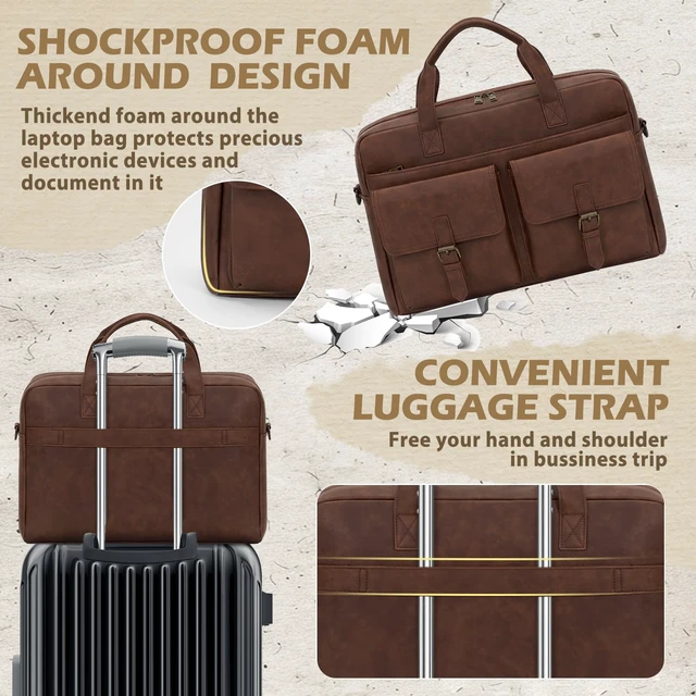 Alt view image 6 of 6 - Messenger Bag for Men 16 Inch Leather Laptop Bags Work Computer Briefcase Vintage Mens Satchel Shoulder Bag for Work, Office, Business, Travel, Brown