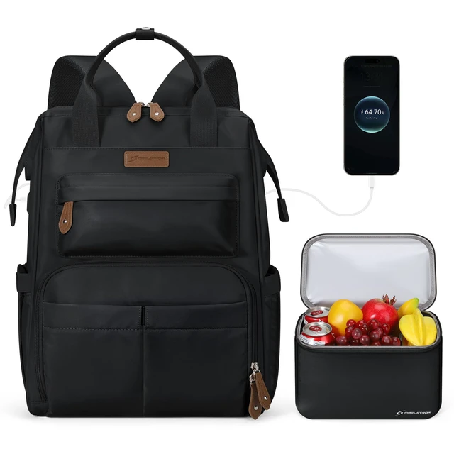 Alt view image 2 of 7 - 15.6-17.3" Laptop Backpack with Lunch Box, Work Bag for Women Men | 25l Capacity, 3-5h Thermal Insulation, Usb & Type-C Ports, Anti-Theft Design, Water-Resistant. Ideal For Travel, School,Nurse