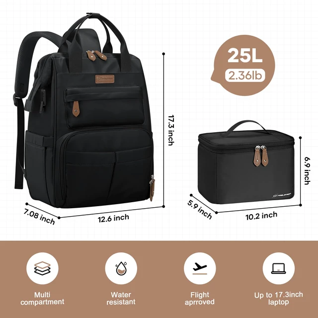 Alt view image 5 of 7 - 15.6-17.3" Laptop Backpack with Lunch Box, Work Bag for Women Men | 25l Capacity, 3-5h Thermal Insulation, Usb & Type-C Ports, Anti-Theft Design, Water-Resistant. Ideal For Travel, School,Nurse
