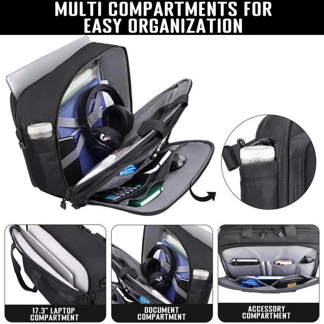 Alt view image 3 of 7 - Large Computer Bag 17.3 Inch Laptop Bags Tactical Brief Laptop Case | YKK-Zipper Waterproof Carry on Messenger Bag for Travel Work Office Business Overnight