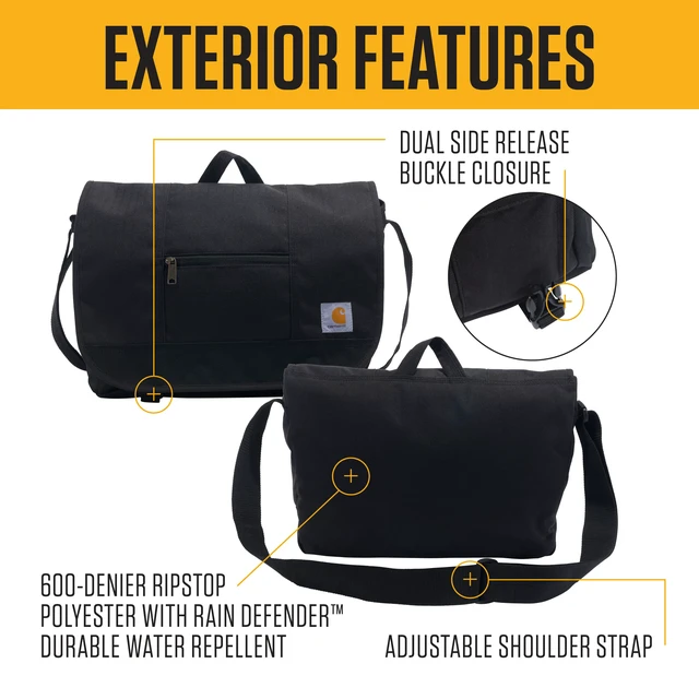Alt view image 3 of 7 - Ripstop 15L Crossbody Messenger Bag Black | Messenger Bag, Durable Water-Resistant Messenger Work Bag, Ripstop