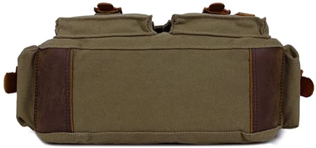 Alt view image 3 of 7 - Vintage Military Leather Canvas Laptop Bag Messenger Bags Medium Army Green