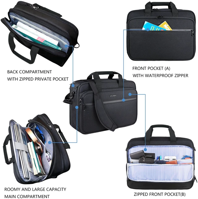 Alt view image 6 of 7 - Laptop Bag Expandable Briefcase Computer Bag 17.3 Inch Black | Premium, Expandable, Water-Repellent, Shoulder Messenger Bag, Travel/Business/Men/Women