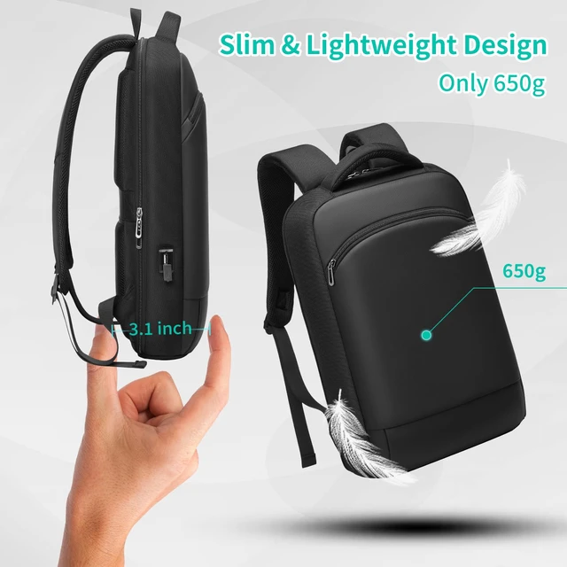 Alt view image 5 of 7 - Slim Laptop Backpack for Men 15.6 inch Men's Computer Backpacks Small Travel Backpack Lightweight Waterproof Anti Theft Business Carry on Bag with USB Charging Port for Work Office College