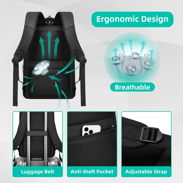 Alt view image 6 of 7 - Slim Laptop Backpack for Men 15.6 inch Men's Computer Backpacks Small Travel Backpack Lightweight Waterproof Anti Theft Business Carry on Bag with USB Charging Port for Work Office College