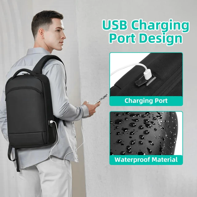 Alt view image 7 of 7 - Slim Laptop Backpack for Men 15.6 inch Men's Computer Backpacks Small Travel Backpack Lightweight Waterproof Anti Theft Business Carry on Bag with USB Charging Port for Work Office College