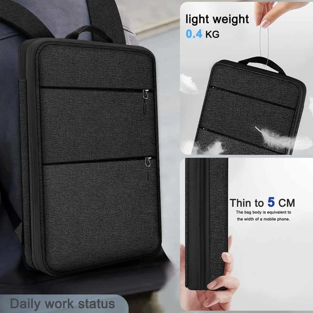 Alt view image 7 of 7 - Slim Expandable Laptop Backpack with Small Case,Black | Fits most 15-16 inch Notebooks, Water Resistant Computer Bag for College Business for Men Women