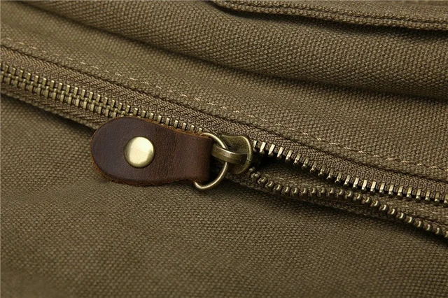Alt view image 5 of 7 - Vintage Military Leather Canvas Laptop Bag Messenger Bags Medium Army Green