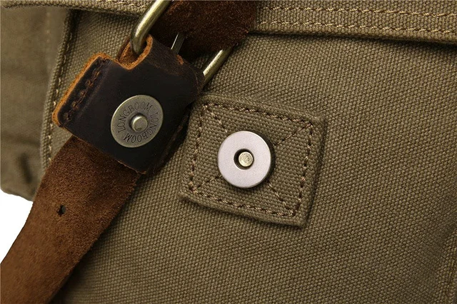 Alt view image 7 of 7 - Vintage Military Leather Canvas Laptop Bag Messenger Bags Medium Army Green
