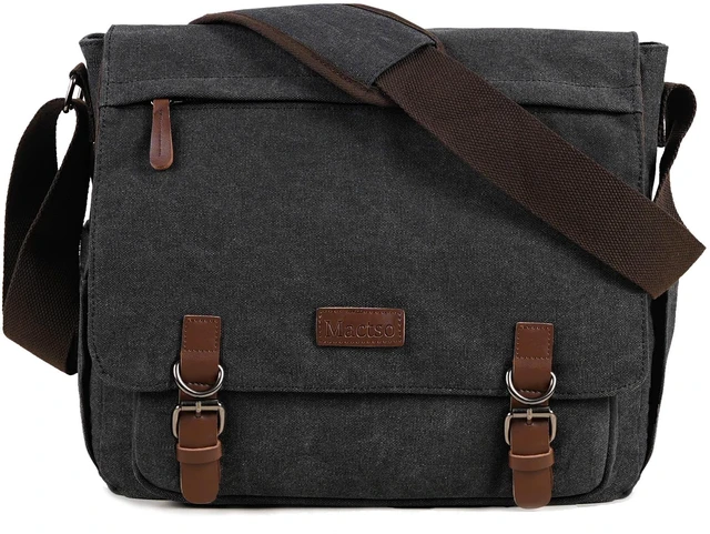 Main image of Vintage Messenger Bag 15.6 Inch Laptop for Men Women, Large Travel Crossbody Shoulder Purse with Luggage Strap,Canvas Briefcase Work Office College (Black-Upgrade)