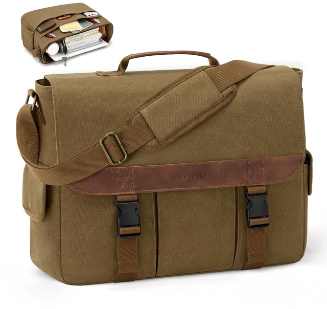 Main image of Messenger Bag for Men, 15.6 Inch Laptop Bag for Work | Water-Resistant Canvas Briefcase with Multiple Compartments, Vintage Computer Satchel Bag for College, Travel, Work, Khaki
