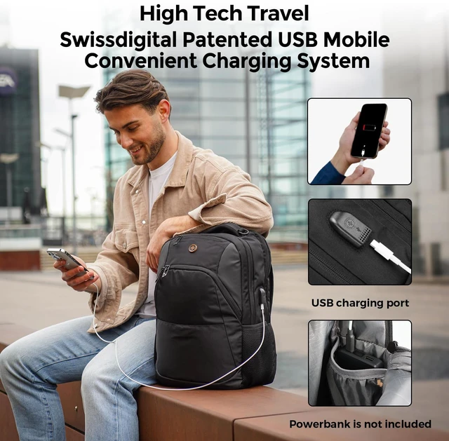 Alt view image 2 of 7 - Design Backpack for Men & Women Fit 16-Inch Computer SD1670-01 | Travel Laptop Backpack, College Bag, Business Bag, with USB Charging Port, RFID Protetion Pocket, Water Bottle, Black, ANDWIL