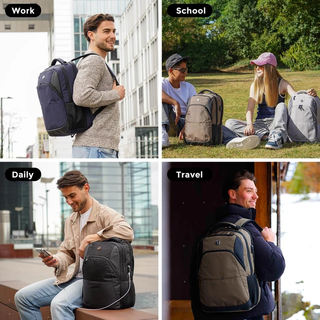 Alt view image 4 of 7 - Design Backpack for Men & Women Fit 16-Inch Computer SD1670-01 | Travel Laptop Backpack, College Bag, Business Bag, with USB Charging Port, RFID Protetion Pocket, Water Bottle, Black, ANDWIL