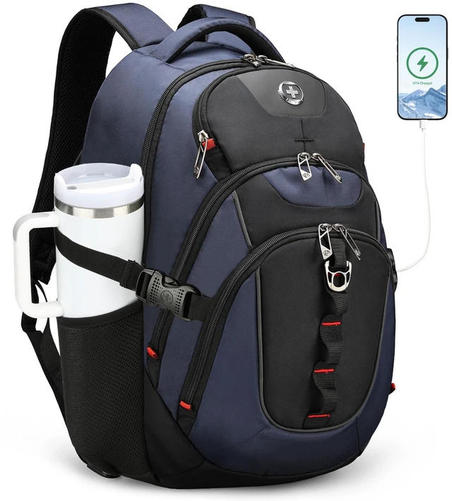 Main image of Design Travel Laptop Backpack for Men with USB SD803-12 | Laptop Backpack31L College School Bag with RFID Protection Pocket Fits 15.6-Inch Computer, Blue/Black