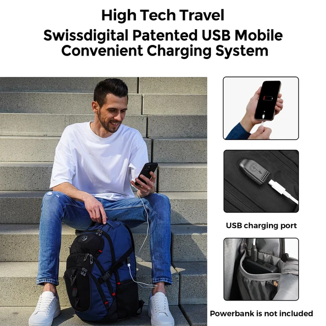Alt view image 2 of 7 - Design Travel Laptop Backpack for Men with USB SD803-12 | Laptop Backpack31L College School Bag with RFID Protection Pocket Fits 15.6-Inch Computer, Blue/Black