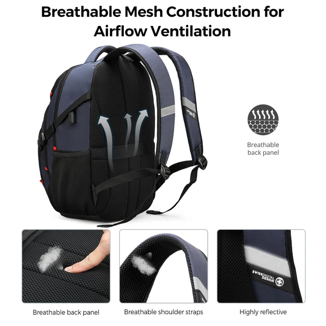 Alt view image 6 of 7 - Design Travel Laptop Backpack for Men with USB SD803-12 | Laptop Backpack31L College School Bag with RFID Protection Pocket Fits 15.6-Inch Computer, Blue/Black