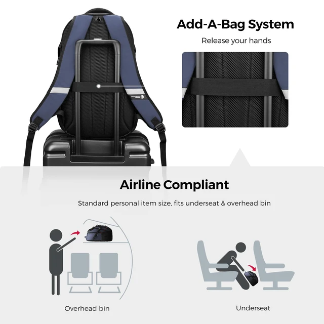 Alt view image 7 of 7 - Design Travel Laptop Backpack for Men with USB SD803-12 | Laptop Backpack31L College School Bag with RFID Protection Pocket Fits 15.6-Inch Computer, Blue/Black