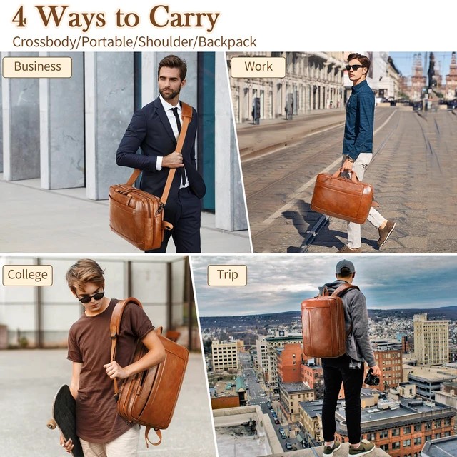 Alt view image 2 of 7 - Faux Leather Messenger Bag for Men | 17-17.3 Inch Leather Mens Laptop Bag Leather Briefcasen Convertible Backpack 3 in 1 Computer Handbags Work Bag Shoulder Crossbody Bag Office | Vintage Brown