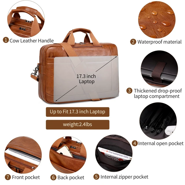 Alt view image 5 of 7 - Faux Leather Messenger Bag for Men | 17-17.3 Inch Leather Mens Laptop Bag Leather Briefcasen Convertible Backpack 3 in 1 Computer Handbags Work Bag Shoulder Crossbody Bag Office | Vintage Brown
