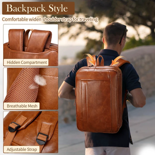 Alt view image 6 of 7 - Faux Leather Messenger Bag for Men | 17-17.3 Inch Leather Mens Laptop Bag Leather Briefcasen Convertible Backpack 3 in 1 Computer Handbags Work Bag Shoulder Crossbody Bag Office | Vintage Brown