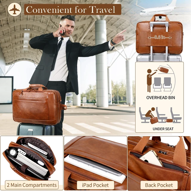 Alt view image 7 of 7 - Faux Leather Messenger Bag for Men | 17-17.3 Inch Leather Mens Laptop Bag Leather Briefcasen Convertible Backpack 3 in 1 Computer Handbags Work Bag Shoulder Crossbody Bag Office | Vintage Brown