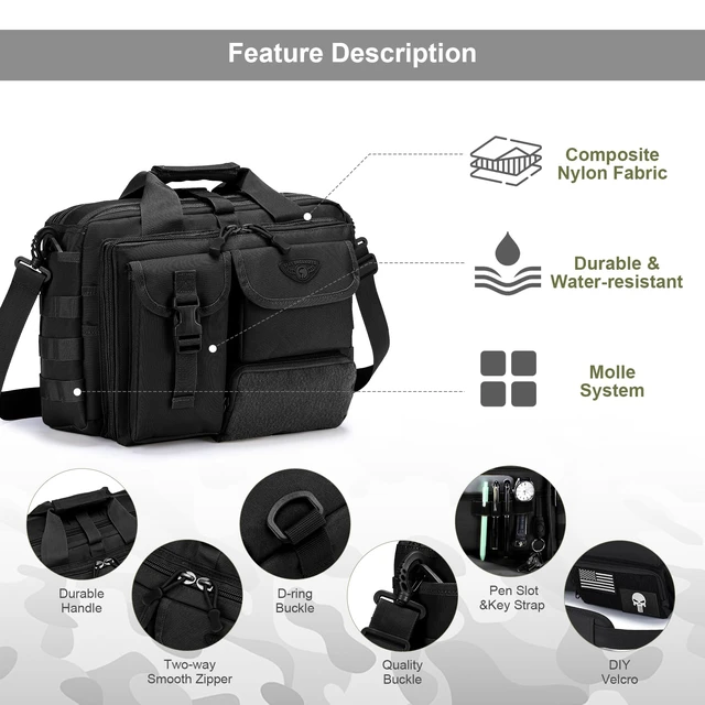 Alt view image 4 of 6 - Tactical Messenger Bag, 15.6/17.3 Inch Tactical Briefcase for Man Military Laptop Bag Messenger Shoulder Bag (Black)