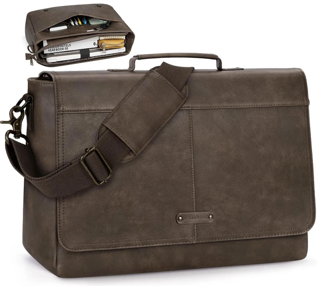 Main image of Vintage Flap Messenger Bag for Men PU Vegan Leather Laptop Bag 15.6 Inch Waterproof Mens Briefcase Retro Computer Bag for Work College Office Travel Satchel Bag Men Wood