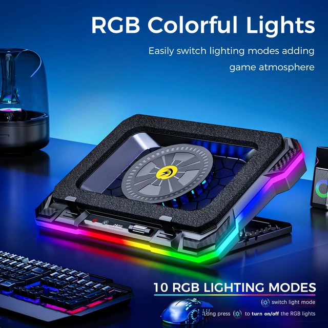 Alt view image 3 of 7 - Laptop Cooling Pad for 15-19 Inch Gaming Laptops, 2800 RPM Fan | Powerful 12V Energy Supply, Extreme High Speed Industrial Fan, 36W Cooler Stand for Heavy Duty Laptops with 4 in 1 HUB