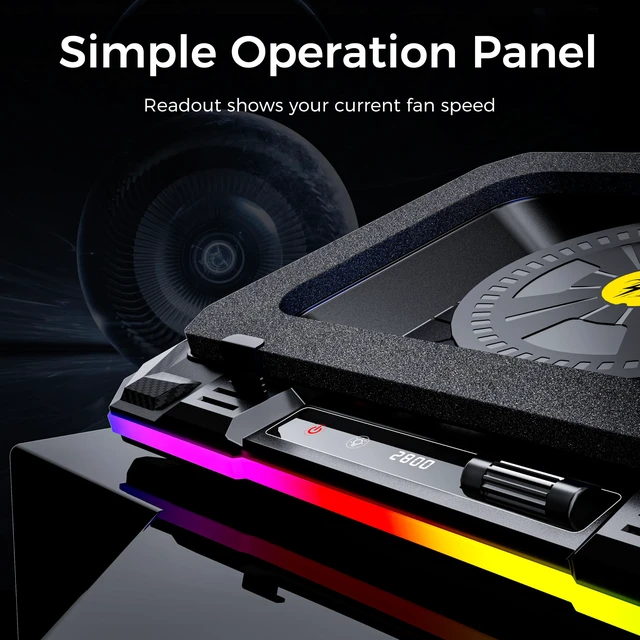 Alt view image 7 of 7 - Laptop Cooling Pad for 15-19 Inch Gaming Laptops, 2800 RPM Fan | Powerful 12V Energy Supply, Extreme High Speed Industrial Fan, 36W Cooler Stand for Heavy Duty Laptops with 4 in 1 HUB