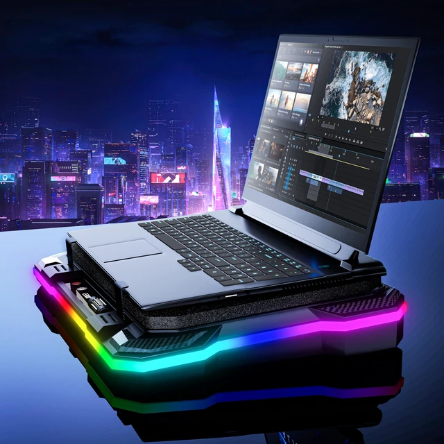Alt view image 6 of 7 - RGB Laptop Cooling Pad for 15-19 Inch Laptops, Gaming Laptop Cooler with 140mm High Speed Fan (300-2200 RPM), Phone Holder, Black