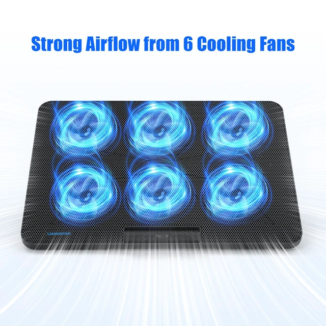 Alt view image 2 of 7 - Laptop Cooling Pad, Laptop Cooler with 6 Quiet Fans for 12-17 Inch Notebook Gaming Fan Stable Stand, 7 Height & Wind Speed Adjustable, 2 USB Port & Phone Holder (Black)