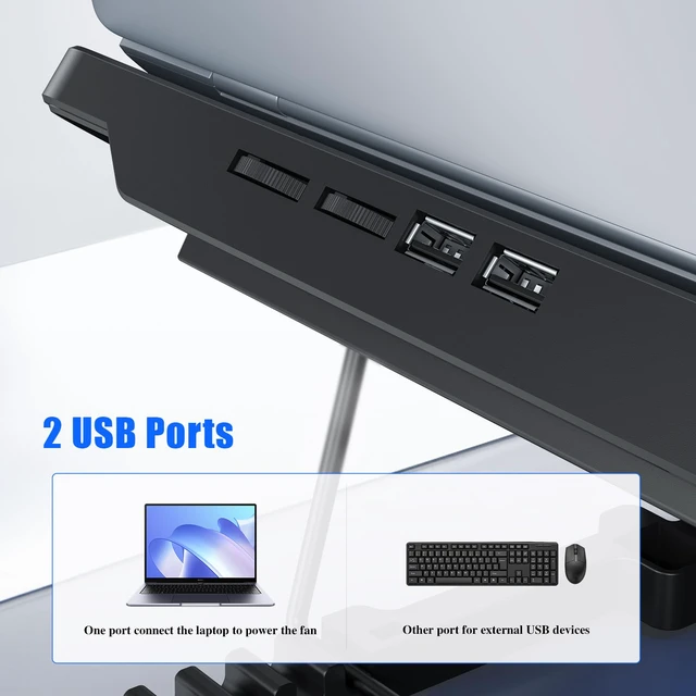 Alt view image 4 of 7 - Laptop Cooling Pad, Laptop Cooler with 6 Quiet Fans for 12-17 Inch Notebook Gaming Fan Stable Stand, 7 Height & Wind Speed Adjustable, 2 USB Port & Phone Holder (Black)