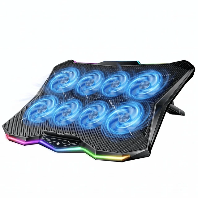 Main image of RGB Laptop Cooling Pad 8 Fans for 15.6-17.3 Inch PC Notebooks | RGB Cool Lights, Ergonomic 7 Height Slots, Metal Mesh, 2 USB Ports, Perfect for Reducing Temperature of Laptop