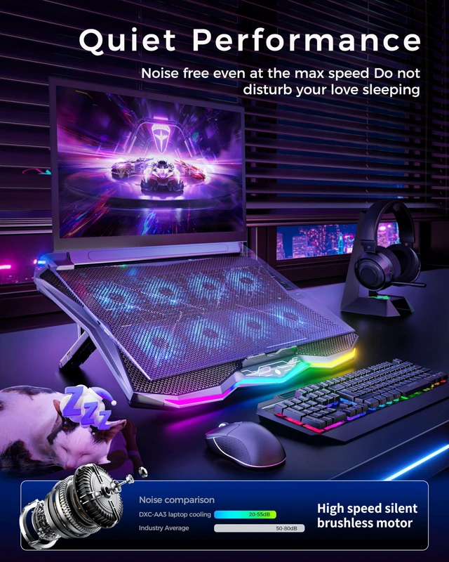Alt view image 6 of 7 - RGB Laptop Cooling Pad 8 Fans for 15.6-17.3 Inch PC Notebooks | RGB Cool Lights, Ergonomic 7 Height Slots, Metal Mesh, 2 USB Ports, Perfect for Reducing Temperature of Laptop
