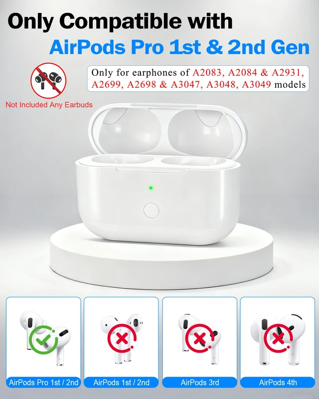 Alt view image 2 of 7 - Replacement Charging Case Compatible for AirPods Pro 1/2, White | Wireless & Light-ning, 660mAh Battery, without Earbuds