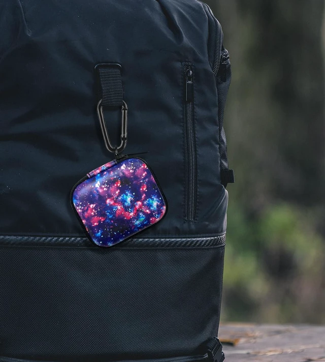 Alt view image 5 of 6 - Portable Wireless Headphone Case, Earphone Storage Bag Carrying Case, Earbud Holder with Carabiner Compatible with Raycon Fitness Bluetooth True Wireless Earbuds - Purple Nebula Galaxy