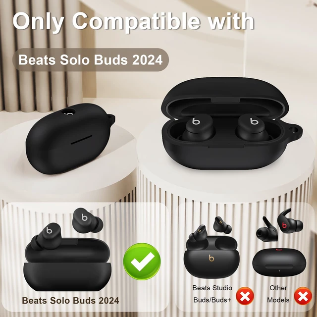 Alt view image 2 of 7 - for Beats Solo Buds Case Cover, Shockproof Silicone Skin | Anti-scratch Protective Cover for Beats Solo Buds Wireless Earbuds with Carabiner, Black