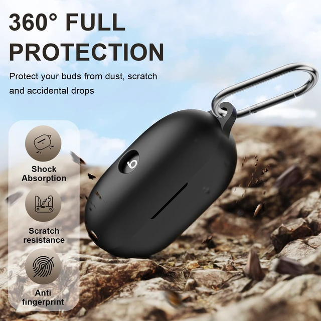 Alt view image 3 of 7 - for Beats Solo Buds Case Cover, Shockproof Silicone Skin | Anti-scratch Protective Cover for Beats Solo Buds Wireless Earbuds with Carabiner, Black