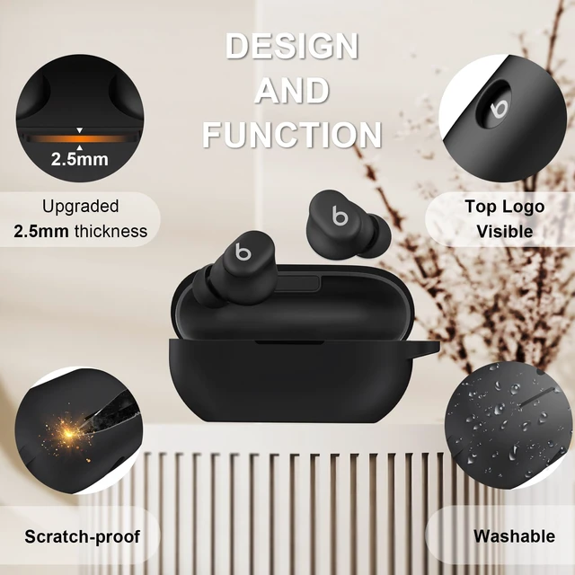 Alt view image 5 of 7 - for Beats Solo Buds Case Cover, Shockproof Silicone Skin | Anti-scratch Protective Cover for Beats Solo Buds Wireless Earbuds with Carabiner, Black
